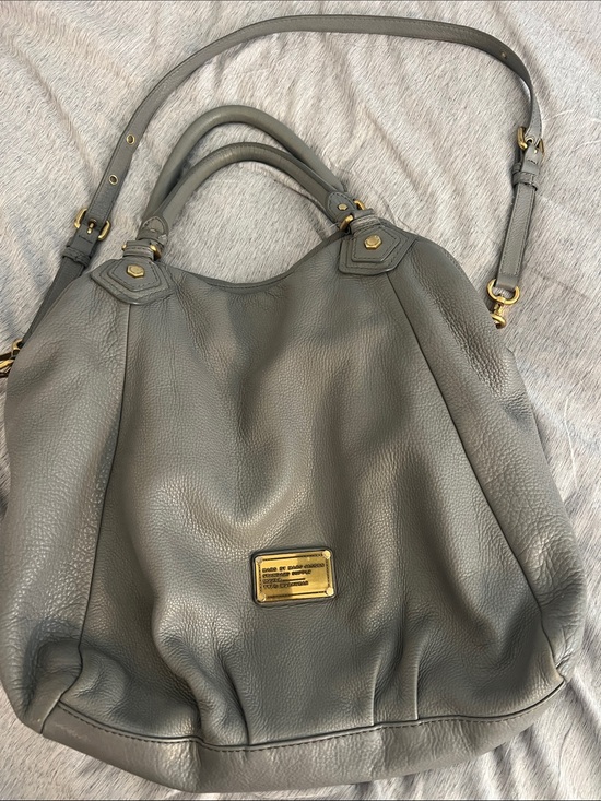 Marc By Marc Jacobs Handbags - Marc by Marc Jacobs Gray Pebbled Leather Shoulder Bag with Gold Hardware